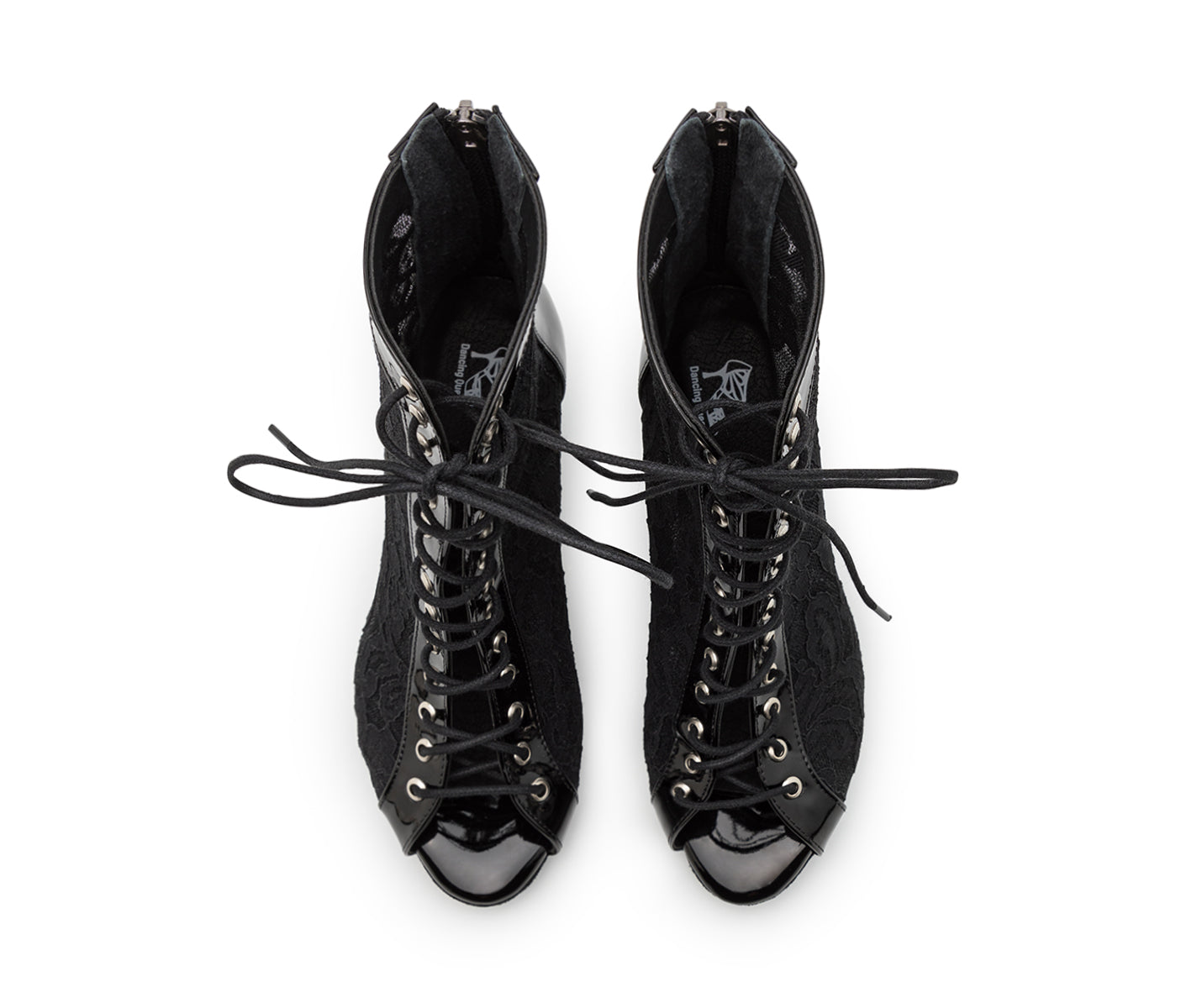 Halley Heels Dance von Dancing Queens: schwarze Schnürstiefeletten mit offenen Zehen, perfekt für Bachata-Nächte.